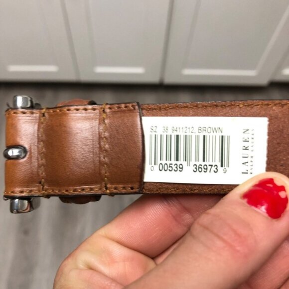 Lauren Ralph Lauren Genuine Leather Belt Cognac Equestrian Silver Chunky Buckle main image 6